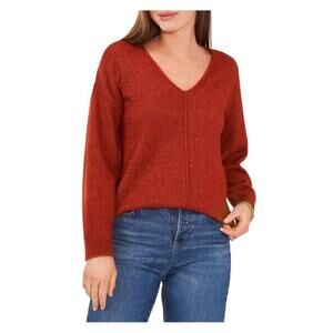 Vince Camuto Pumpkin Spice Soft Knit Seam Front V Neck Sweater Size 1X